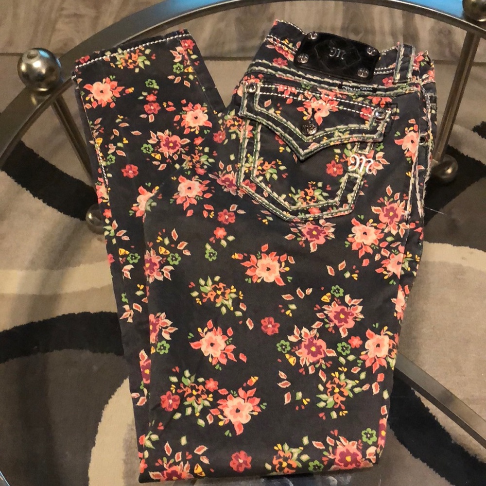 Miss Me Black Floral Skinny Ankle Jeans 26